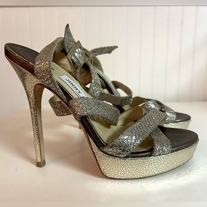Jimmy Choi Vamp Champgne/Silver platform sandals size 37, worn once